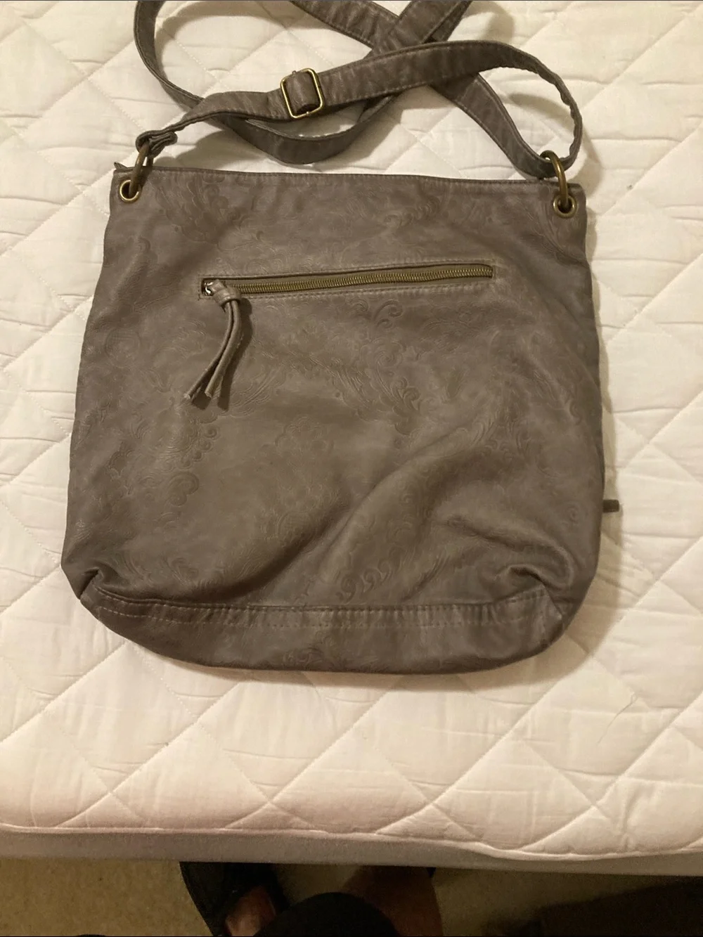 Stone Mountain Accessories Taupe Quilted Tote with Gold Plate